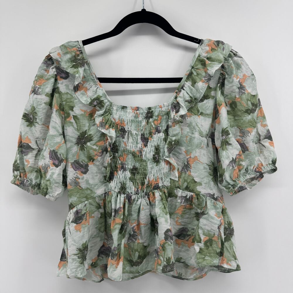En Saison Kieran Puff Sleeve Blouse Size Medium Peplum Floral Cottagecore Smock - Picture 4 of 5